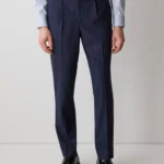 Navy Striped Tapered Leg Dress Pant